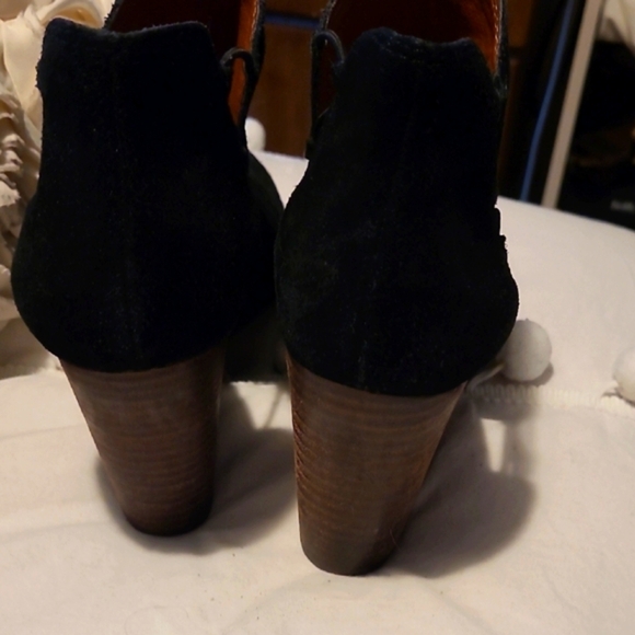 Black Lucky Peep Toe Wedge Ankle Booties - Picture 3 of 5